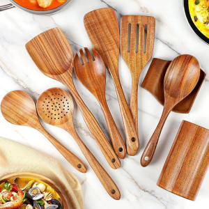 9-piece natural teak kitchenware set