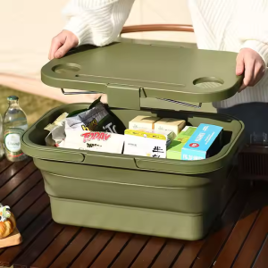 Outdoor foldable storage box with lid