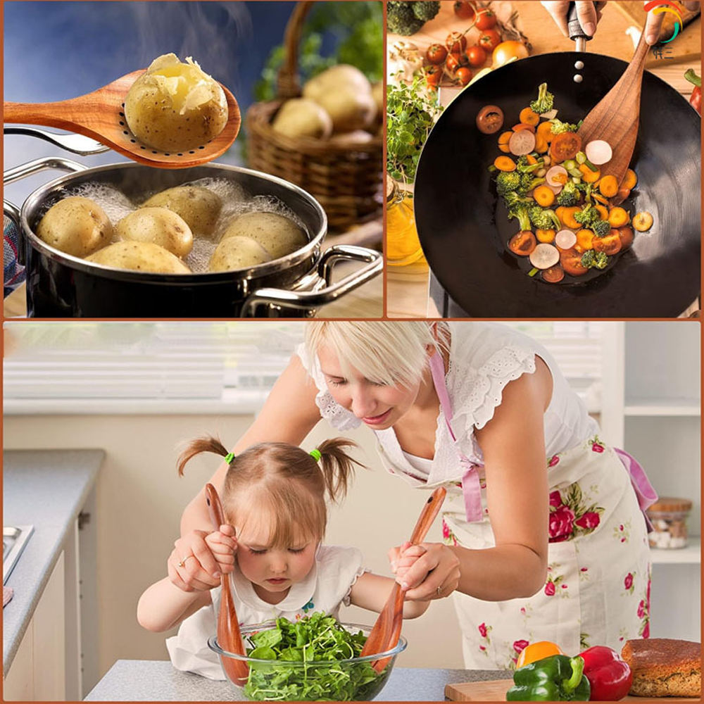 9-piece natural teak kitchenware set - Image 5