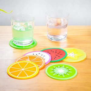Colorful fruit-shaped silicone coasters