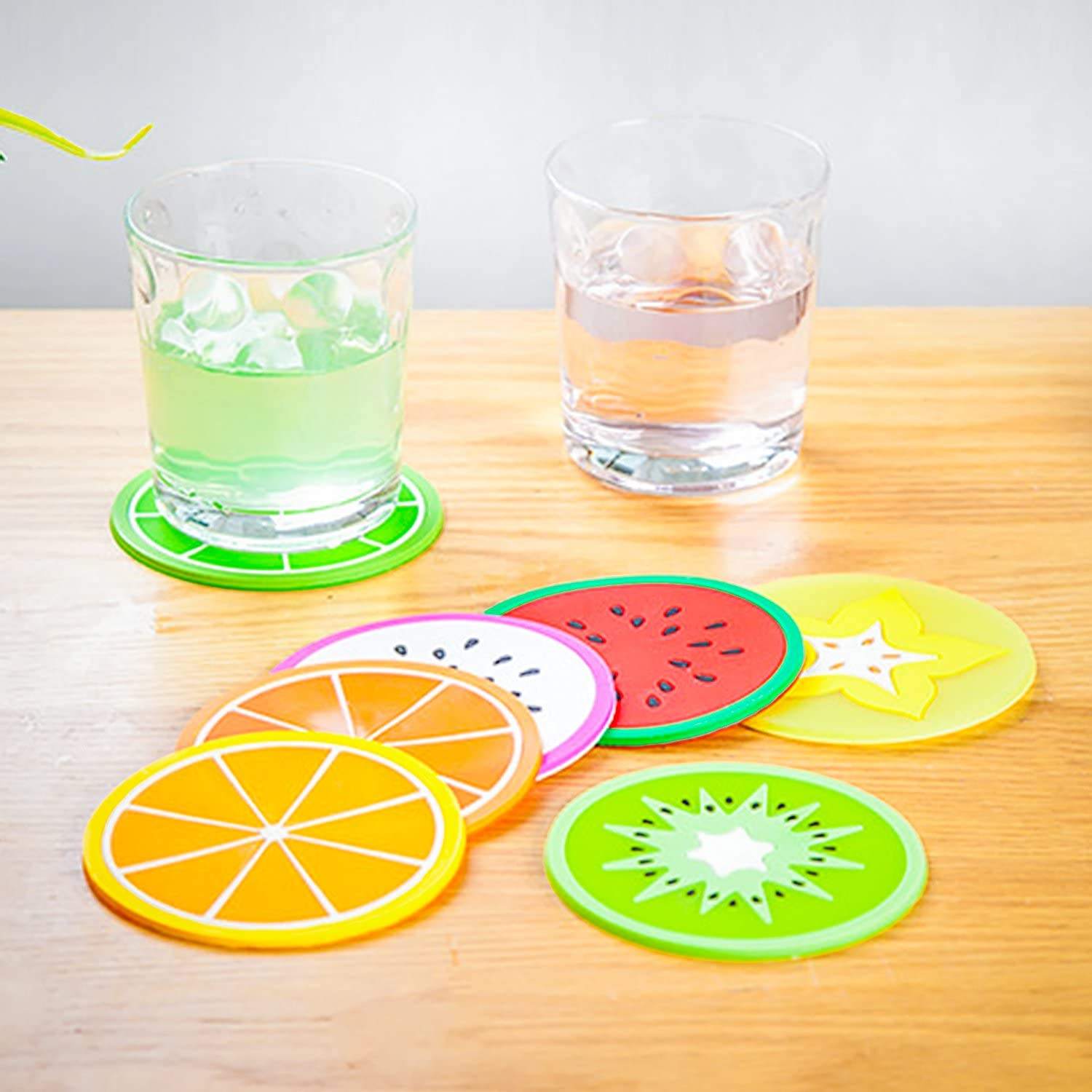 Colorful fruit-shaped silicone coasters