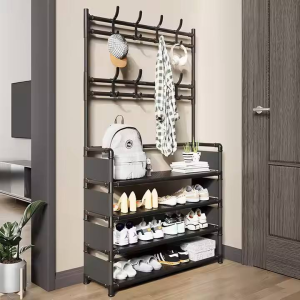 Folding Clothes Shoe Rack with Hangers Hooks for Bedroom