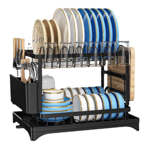 2-Tier Counter Sink Dish Rack with Cutlery Trays
