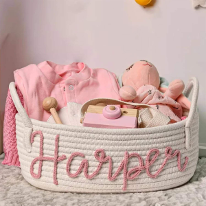 Personalized Rope Cotton Baby Shower Gift Basket