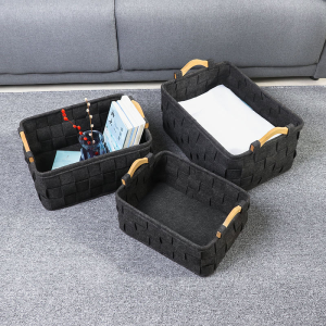 Felt Baskets, Wooden Handles, Perfect for Home Organization