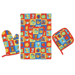 Cute Cartoon Pattern Kids Kitchen Apron & Mitt Set