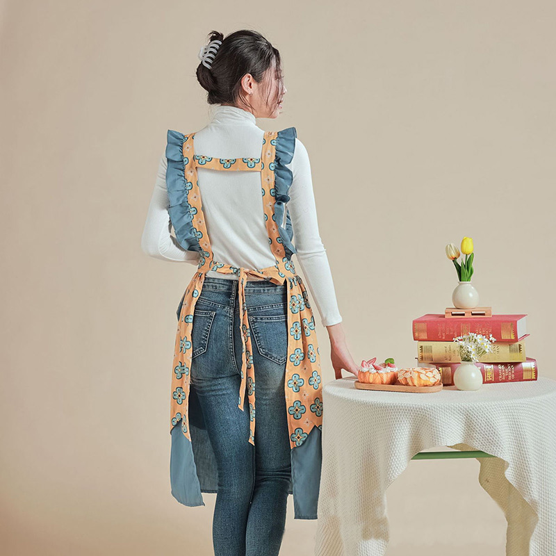 Floral Print Princess Ruffle Strap Apron For Women Kitchen - Immagine 2
