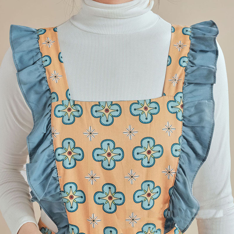 Floral Print Princess Ruffle Strap Apron For Women Kitchen - Immagine 3