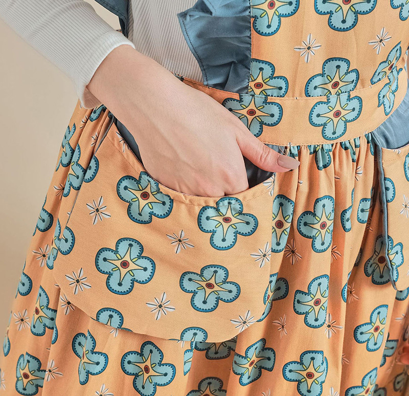 Floral Print Princess Ruffle Strap Apron For Women Kitchen - Immagine 4