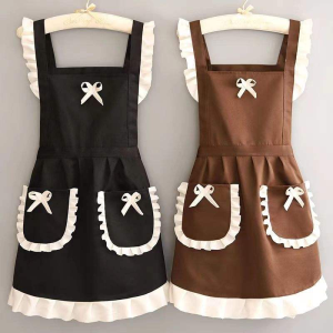 Cute Cotton Ruffle Maid Style Kitchen Apron with Pockets ✨