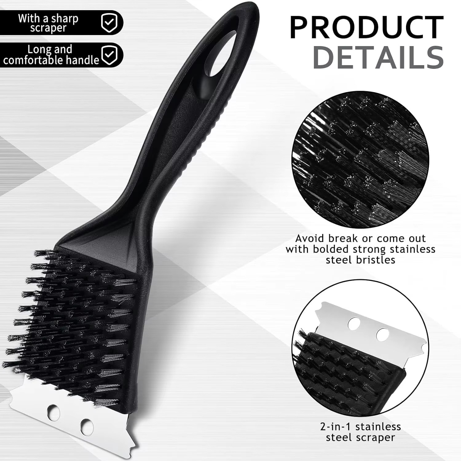 Stainless Steel BBQ Grill Cleaner Brush with Scraper - Image 3