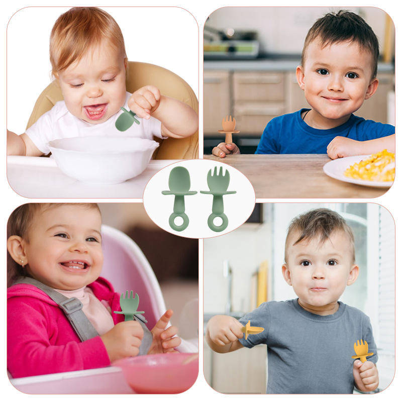 Free Silicone Baby Spoon and Fork Set Pack for Toddlers & Kids