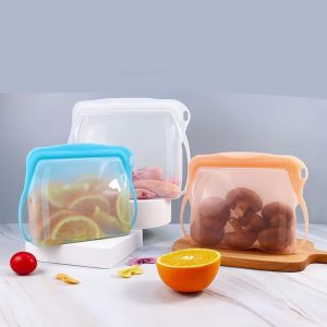 Reusable Silicone Food Storage Bags Food Grade  Zipper Seal Set