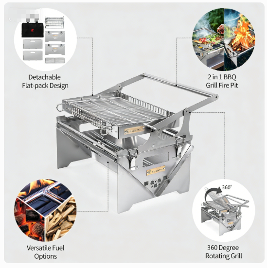Easy Flip BBQ Grill | Portable Folding Rotating Charcoal Grill - 画像 2
