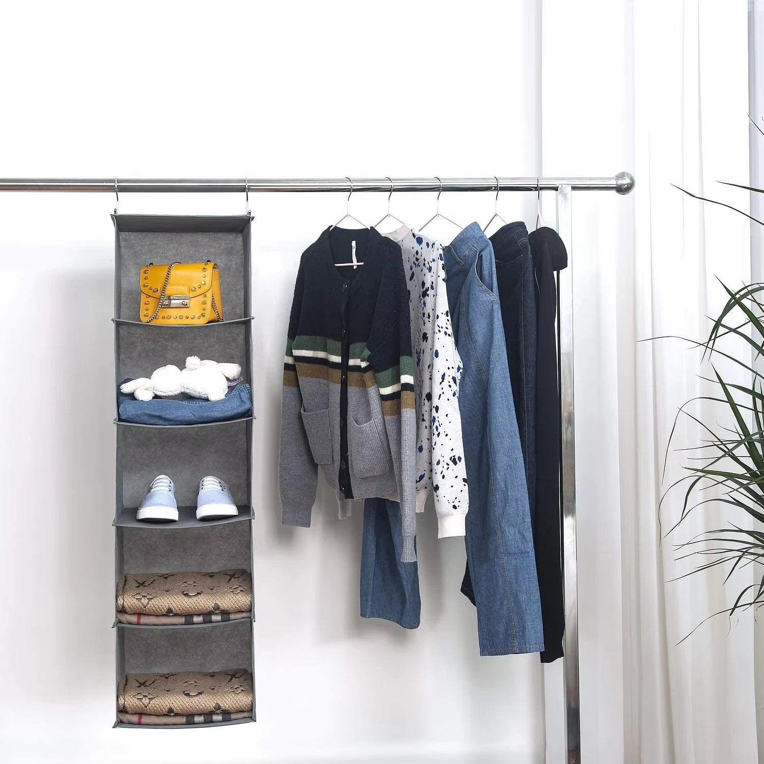 Foldable Hanging Closet Organizer, Non-Woven Wall Storage Bag - Image 3