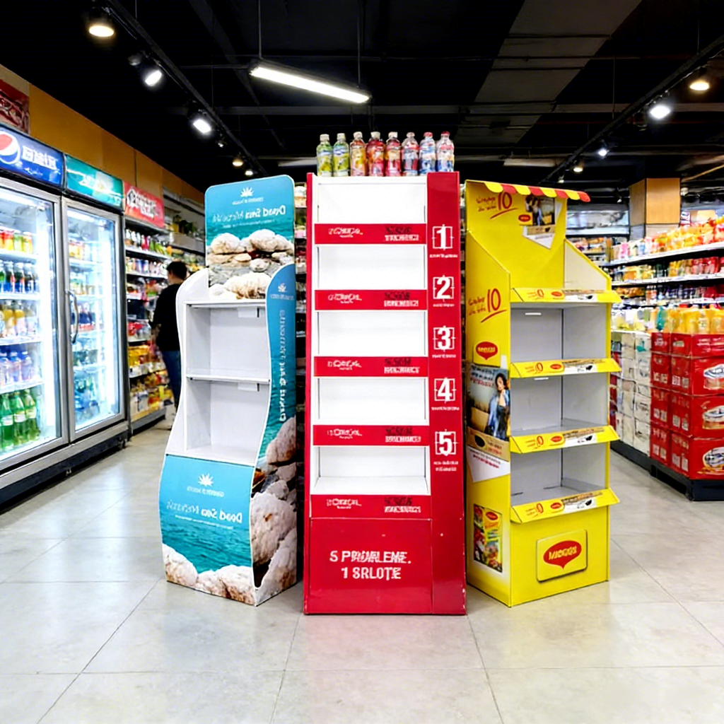 Supermarket Foldable Cardboard Floor Advertising Display Rack - Image 4