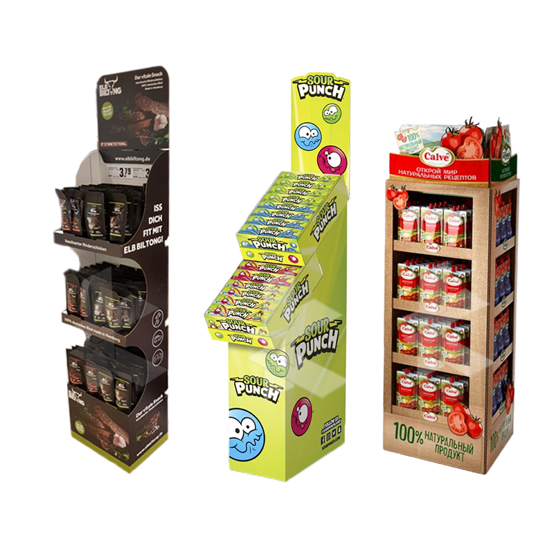 Supermarket Foldable Cardboard Floor Advertising Display Rack