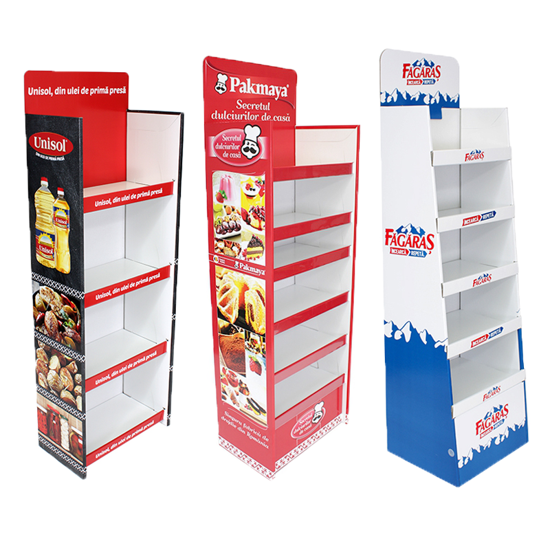 Supermarket Foldable Cardboard Floor Advertising Display Rack - Image 2